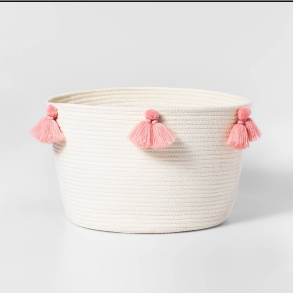 Pillowfort Other - Large Coiled Rope Kids' Basket with Tassels Natural/Rose Pink - Pillowfort™